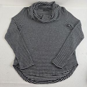 Lucky Brand Bonne Chance Ribbed Knit Cowl Neck Sweater Black White Wmn's Sm
